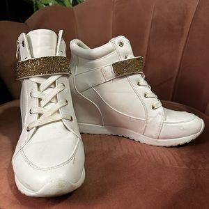 Shoedazzle wedge sneakers- gold rhinestones. US Size 9